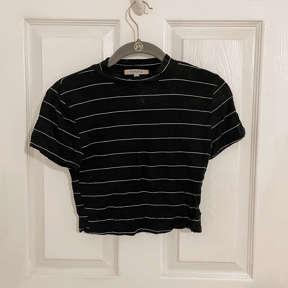 Papaya Black stripe crop top small
